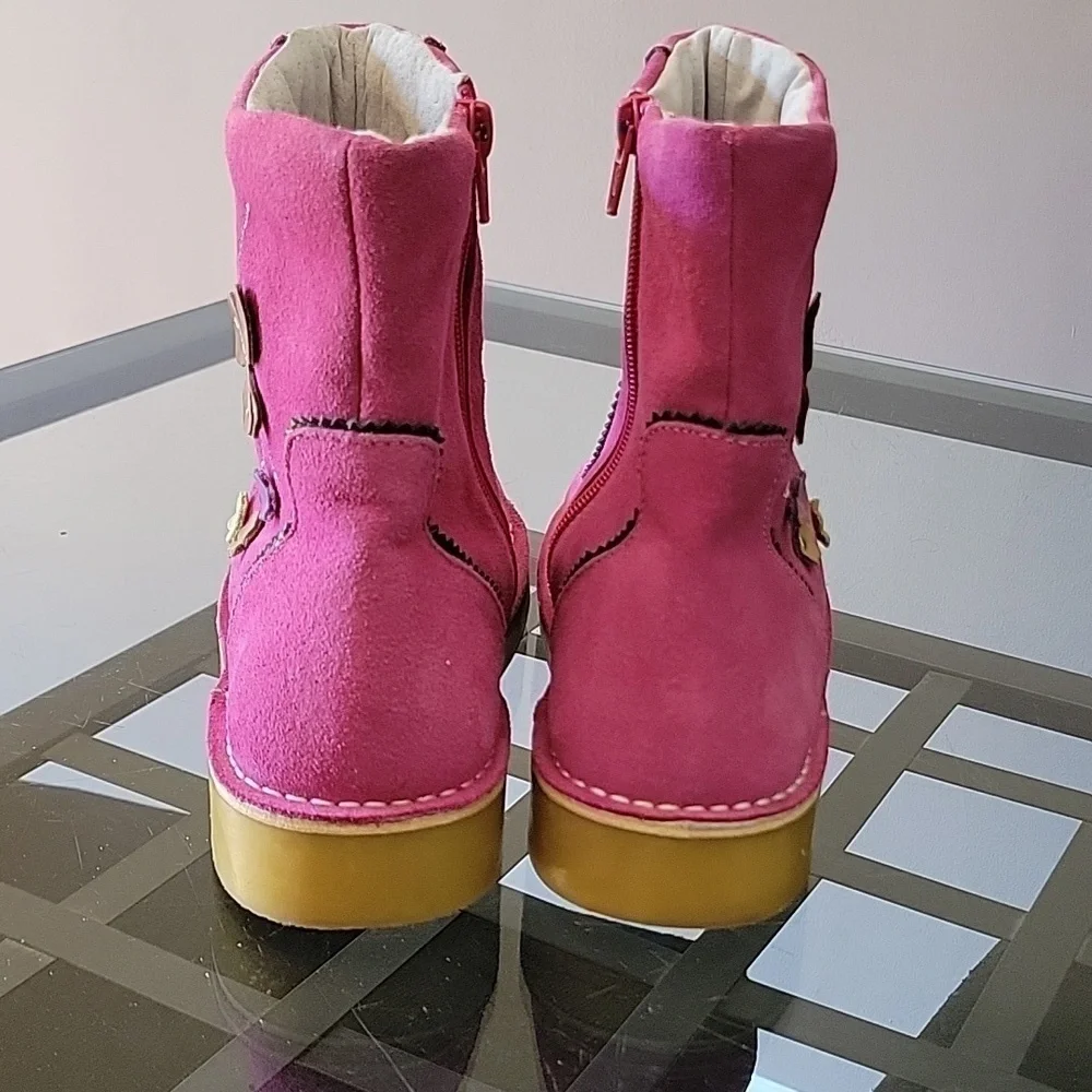 Girls Winter L'Amour Fiore Tall Faux Suede Boot Applique Flowers Hot Pink Zipper